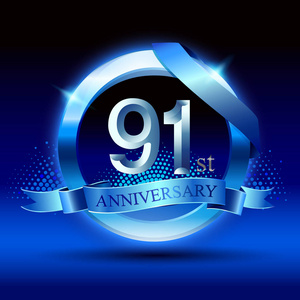 91年蓝色周年纪念装饰背景从 91 鲜花设置数字91.