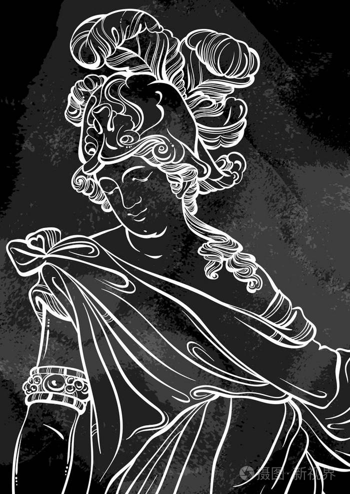 古希腊之神.手绘美丽的矢量图稿在黑板上.老式粉笔.神话和传说.