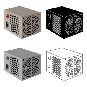 电源供应单位图标在白色背景上孤立的卡通风格。个人电脑配件符号股票矢量图