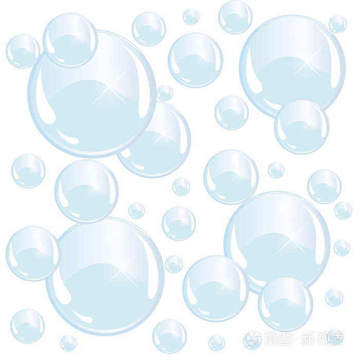 明亮的蓝色肥皂泡泡在白色背景上