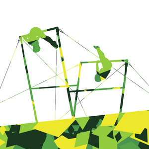 活跃的儿童运动男孩剪影抽象高低杠照片