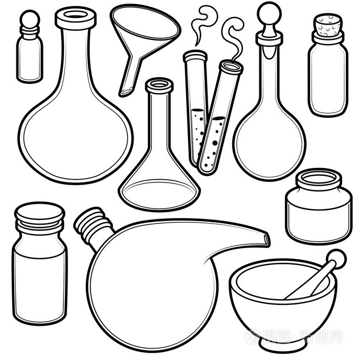 化学烧瓶.黑白色背景上的轮廓插画-正版商用图片0ng2cf-摄图新视界