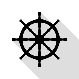 船轮标志。与平面样式阴影路径的黑色图标