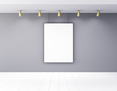 在空旷的房间里灯和白色木制 fl 空白图片框