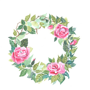 红色玫瑰花环水彩照片