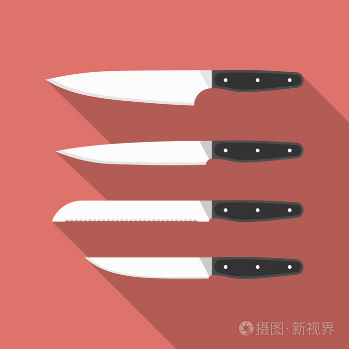 厨房用刀向量集合的烹饪刀平面样式