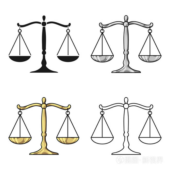 体重秤的正义在白色背景上孤立的卡通风格的图标.犯罪象征股票矢量图