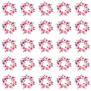 美丽温柔花卉姹紫嫣红的春天中药复杂的野花玫瑰花环模式水彩手图