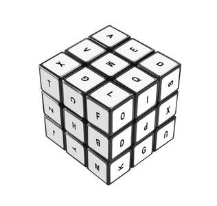 孤立在白色背景上的字母拼图魔方照片