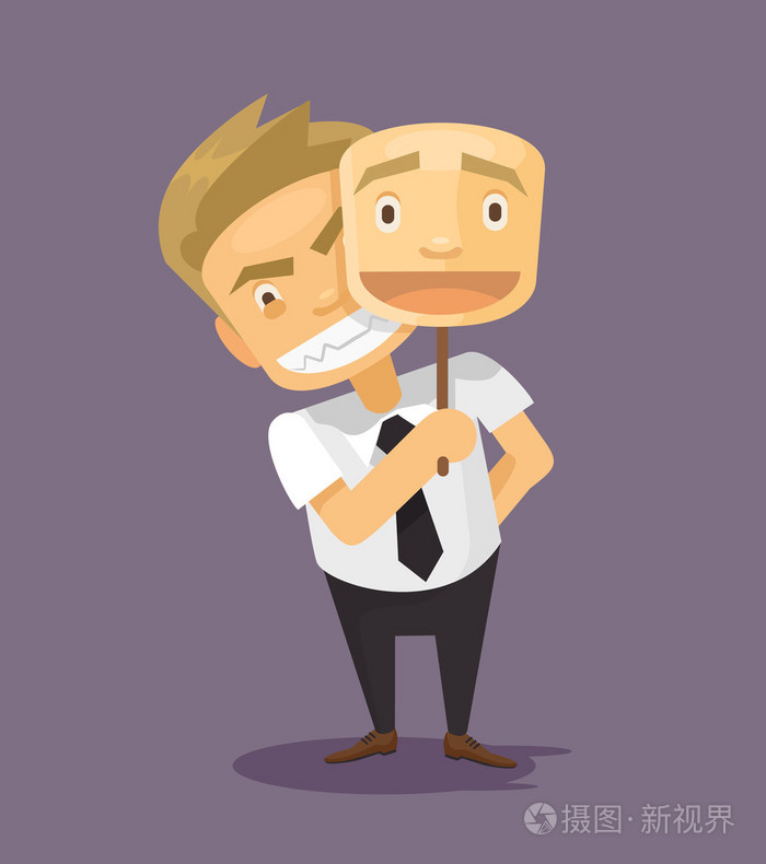 商人在虚伪的面具微笑.矢量平面插画