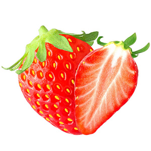 美味草莓上白色隔离