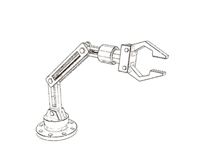 机器人手臂。在白色背景下被隔离。矢量插图。点画法风格