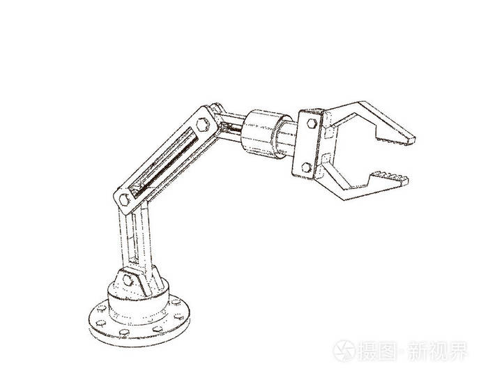机器人手臂.在白色背景下被隔离.矢量插图.点画法风格