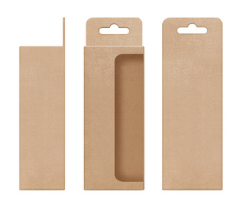 打开空棕色框盒, 包装, 框棕色为挂断窗口形状打开空白模板设计产品包