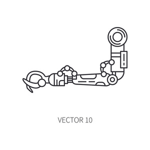 仿生机器人手臂假肢线图标。仿生假肢肢体。生物技术未来医学。未来的技术。医用人工机械机器人植入符号和符号。移植