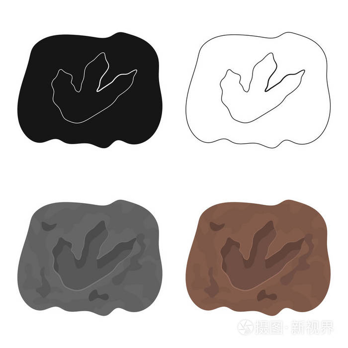 与恐龙足迹图标在白色背景上孤立的卡通风格的岩石恐龙