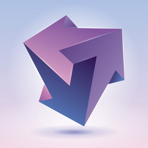 不可能的形状,虚幻的箭头,颜色水晶,抽象矢量对象照片