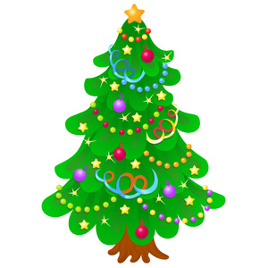 圣诞树用鲜艳的玩具，在白色的背景