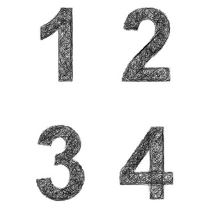 线艺术字体集数字 1，2，3，4