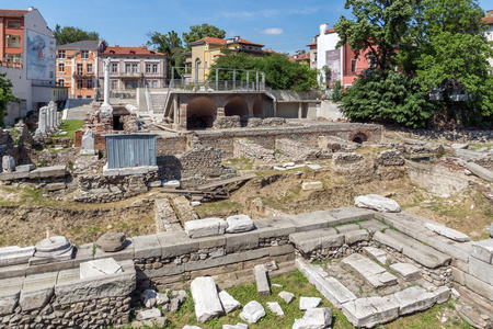 罗马的废墟 Odeon 普罗夫迪夫市的全景