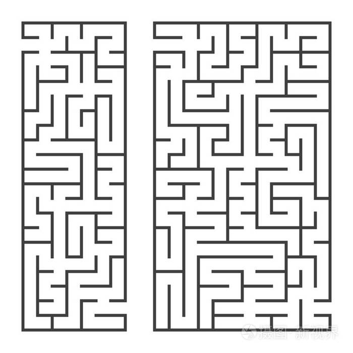 一组两个带入口和出口的长方形迷宫.白色背景上孤立的简单平面矢量图