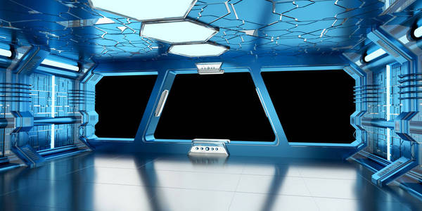 宇宙飞船蓝色和白色内饰 3d 渲染