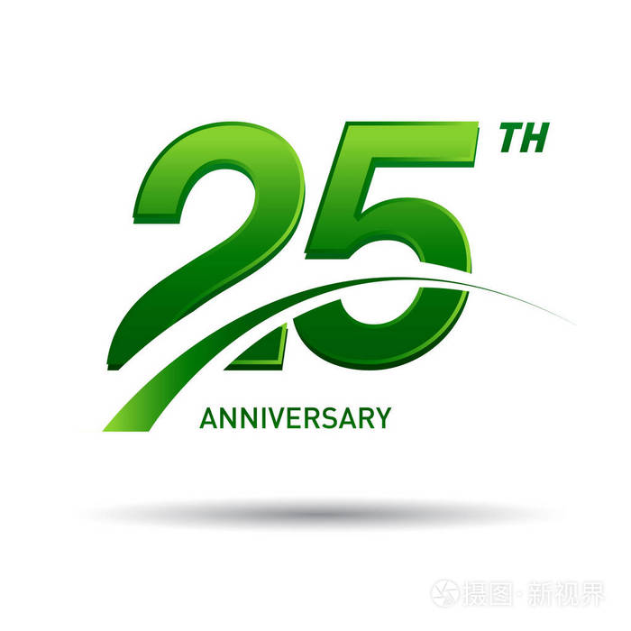 25年绿色周年纪念标志在白色背景