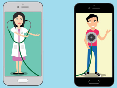 智能手机与听诊器和医生图片