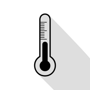 Meteo 诊断技术温度计标。与平面样式阴影路径的黑色图标