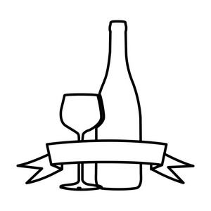 玻璃和丝带图标图葡萄酒瓶