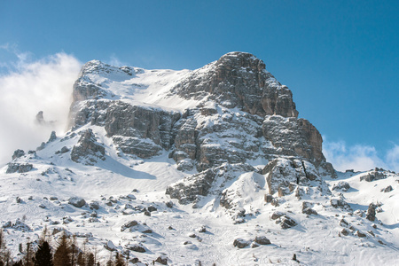 在冬天的时候多洛米蒂山巨大的全景视图