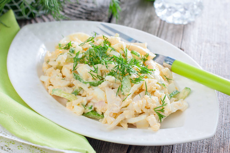 鱿鱼, 鸡蛋, 白板, 选择性焦点, 水平对水稻的沙拉照片