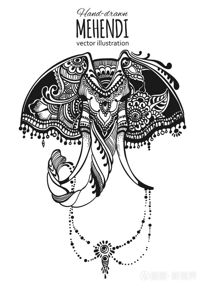 手绘mehendi 大象插画-正版商用图片0nhc2t-摄图新视界