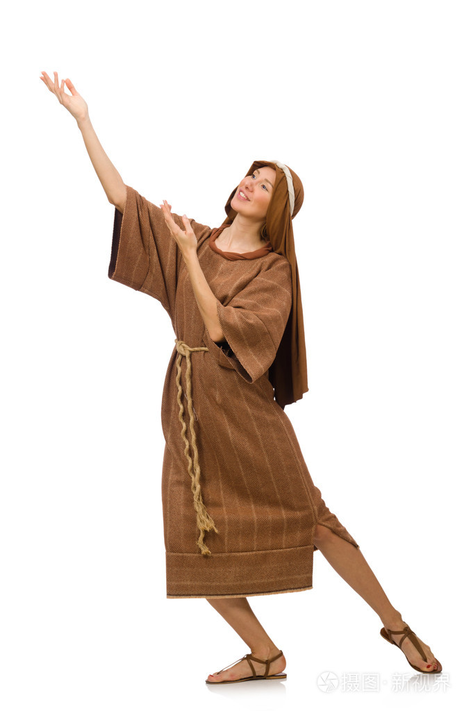 中世纪的阿拉伯服装戴白色的女人