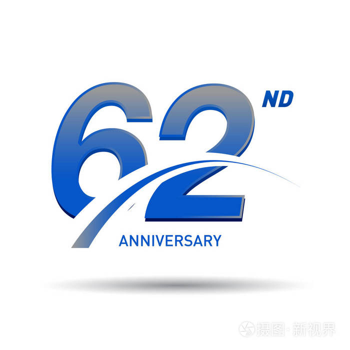 62年蓝色周年纪念标志在白色背景