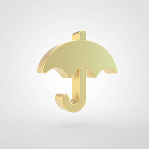 伞图标。3d 白色背景下的金色伞符号渲染