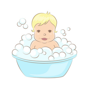 矢量图可爱的宝宝洗个澡