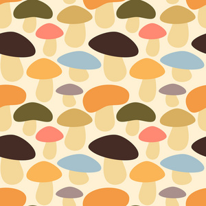 可爱的彩色蘑菇无缝矢量图案背景插图