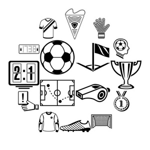 足球足球图标集，简单的样式