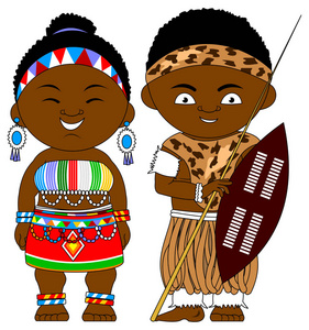 愉快的非洲夫妇从南非共和国在全国非洲衣裳, 媒介, 例证照片