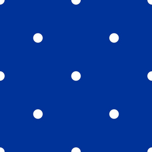 无缝矢量模式在蓝色背景上的白色波尔卡圆点。