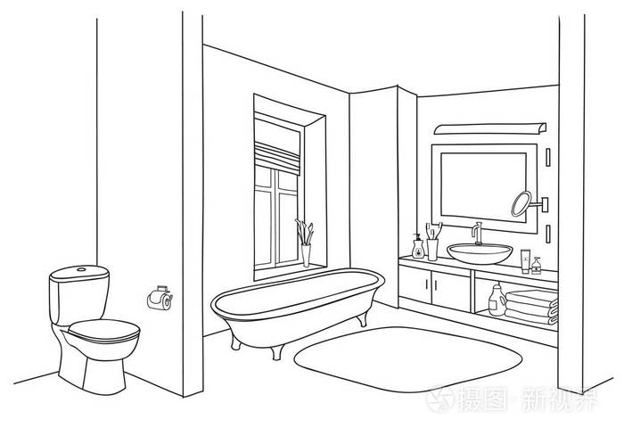 浴室的内部剪影插画-正版商用图片0nhuqj-摄图新视界