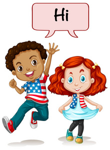 两个美国孩子打招呼照片