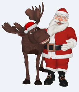 快乐卡通圣诞老人和圣诞麋鹿图片