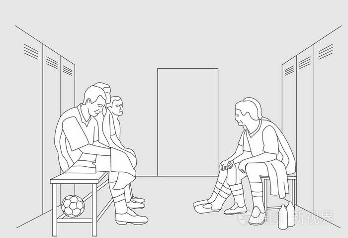 团队更衣室在更衣室里灰色背景上的矢量黑色插图