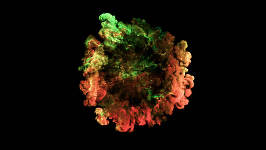 3d. 爆炸烟雾冲击波和发散波的渲染, 在黑色背景下被隔离。从顶部观看相机