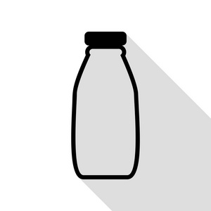 牛奶瓶标志。与平面样式阴影路径的黑色图标