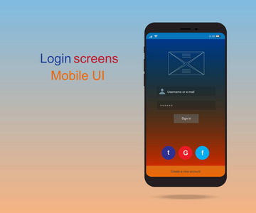 手机的接口。具有登录和密码输入屏幕的应用程序。Eps 10
