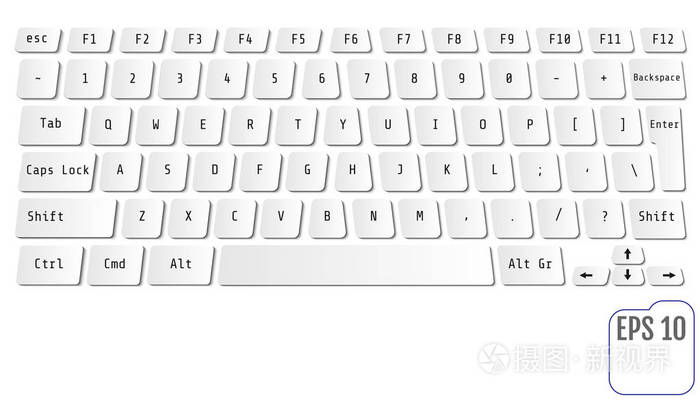 矢量图的白色现代笔记本电脑键盘