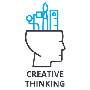 创造性思维细线图标,符号,符号,插画,线性概念,向量照片